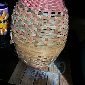 Handwoven Multicolor Decorative Basket Vase - Pink, Green, Natural